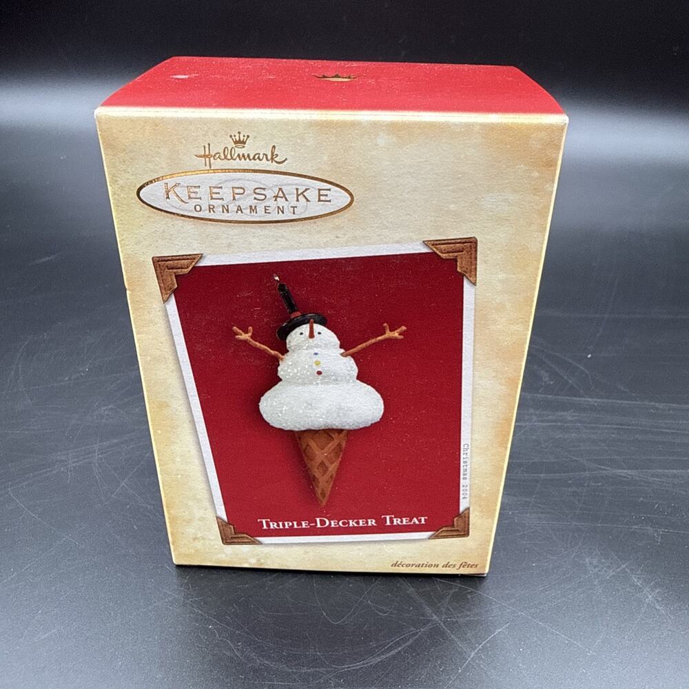 Hallmark Keepsake TRIPLE-DECKER TREAT Snowman Ice Cream Cone 2004 Ornament